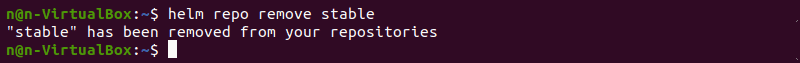 Removing a Helm chart repo via terminal.
