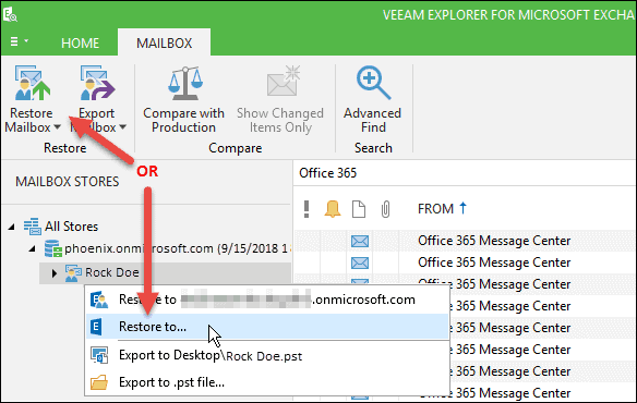 restore data for a single mailbox