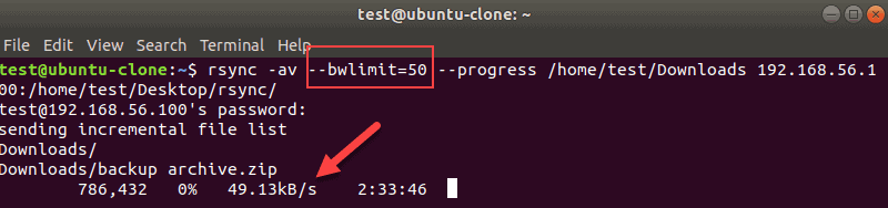 Rsync bwlimit terminal output