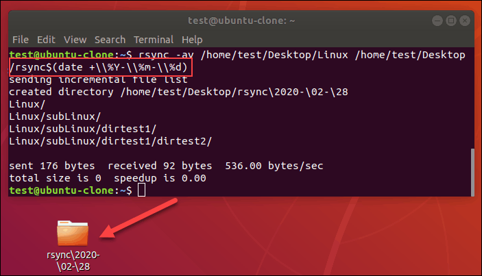 add date to a directory name with rsync