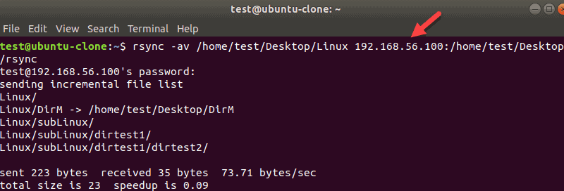 Terminal output when copying files remotely with rsync.