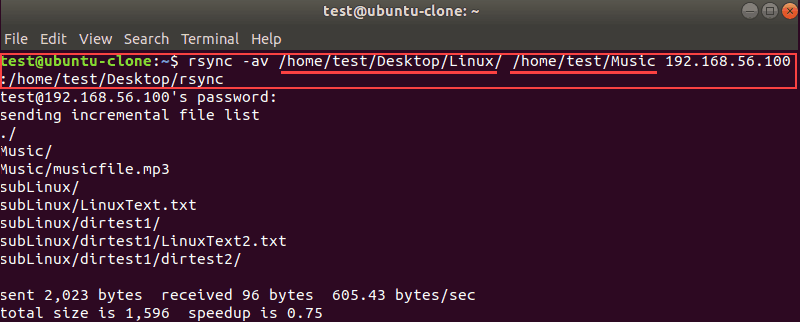 Terminal output when copying a multiple files remotely with rsync