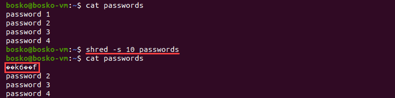 Selectively overwriting data using shred.