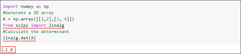 SciPy linalg det example