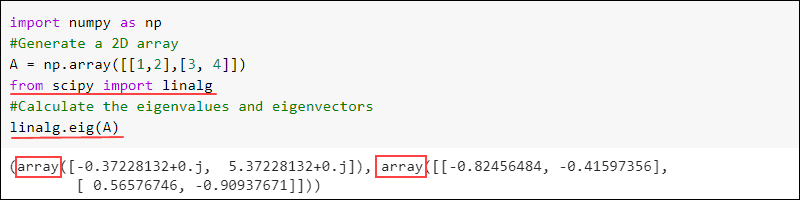 SciPy linalg eig example