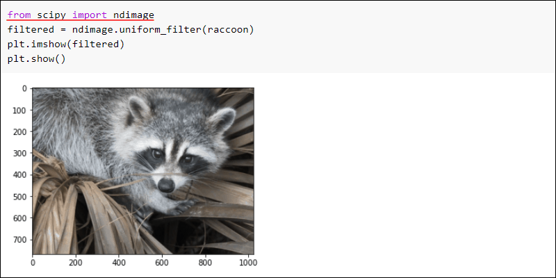 SciPy ndimage uniform filter example