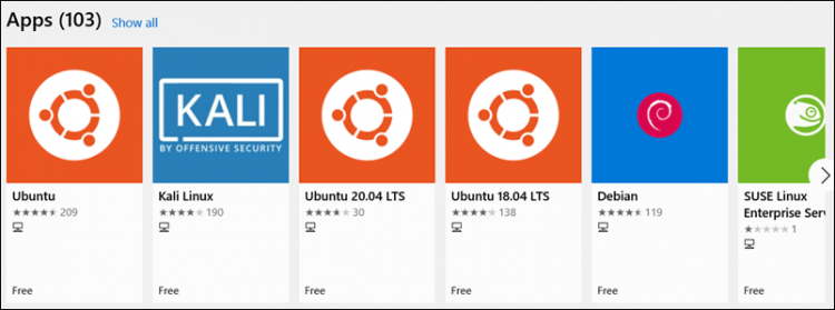 Searching for Linux in Microsoft Store