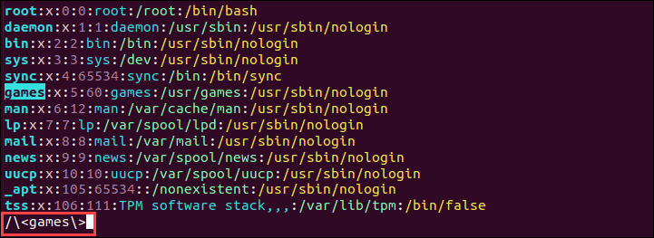screenshot of searching and finding a whole word in vim