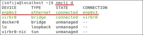 Display network devices on CentOS.