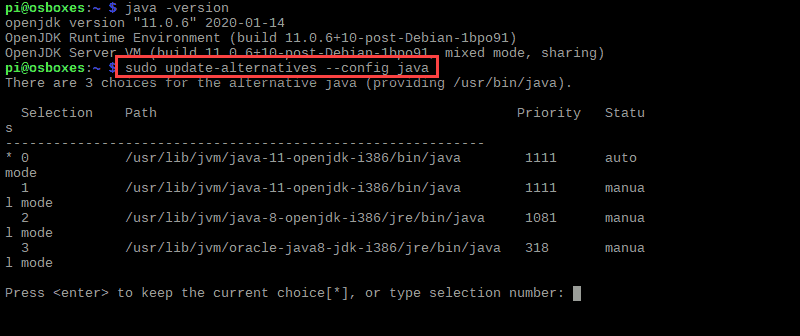 How to set default java version on Raspberry Pi.