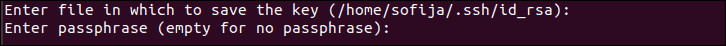 Set a location for SSH keys and generate a password.
