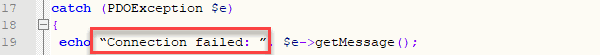 example of displaying a message when connection fails
