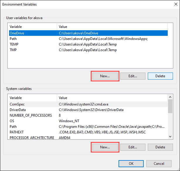 Click on the New... button to add a variable