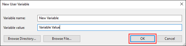 Enter the new variable name and value