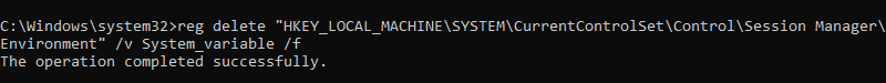 Unsetting a system environment variable from the registry