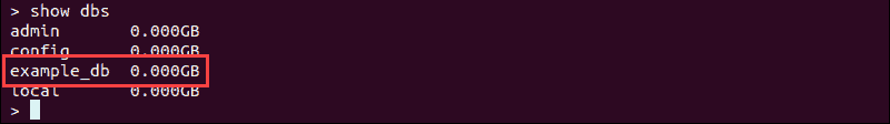 New example_db database is visible on database list.