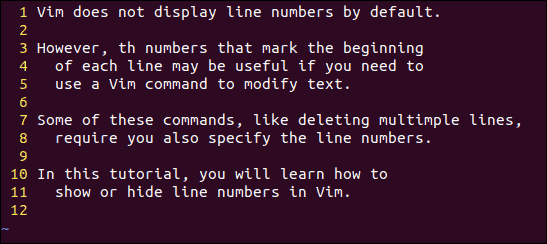 Showing line number in Vim text editor in linux
