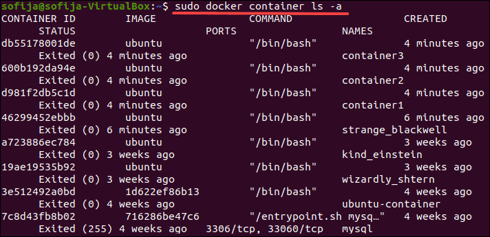 List all Docker containers.