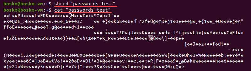 Example of using the shred command in Linux.