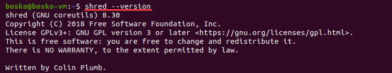 See shred command version and copyright details.