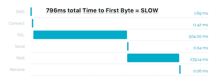 chart showing elements of a slow loading website ttfb