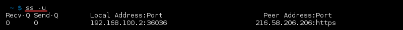 Terminal output of the command ss -u