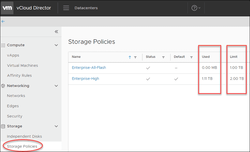 storage policies in vcloud director