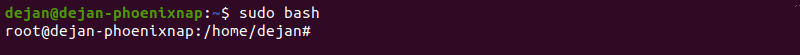 Using the sudo bash command to switch root user