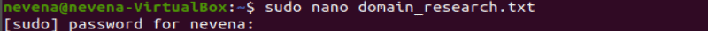 Creating a .txt file with sudo nano command.