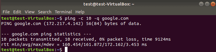 limit the ping to send 10 packets and suppress the output