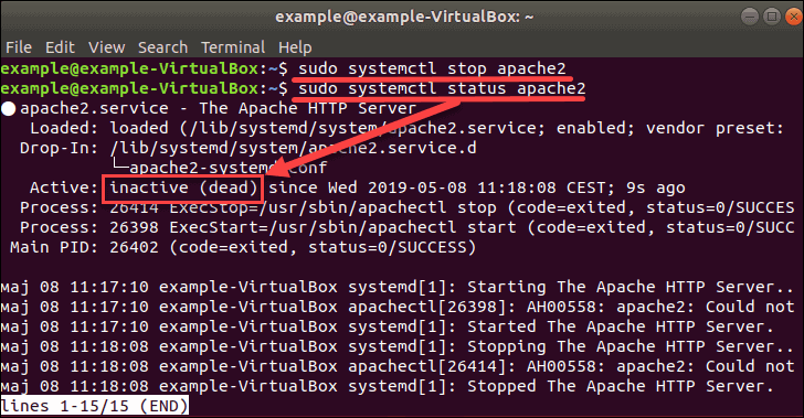 systemctl stop service example