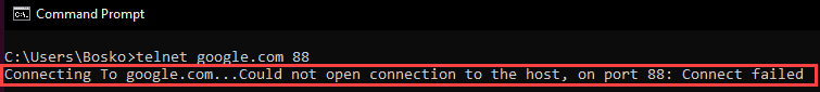 Ping a port using telnet on Windows
