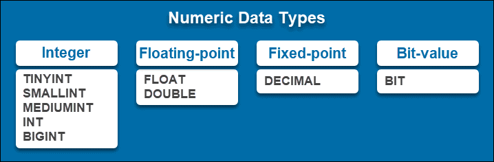 Types of numeric data types.