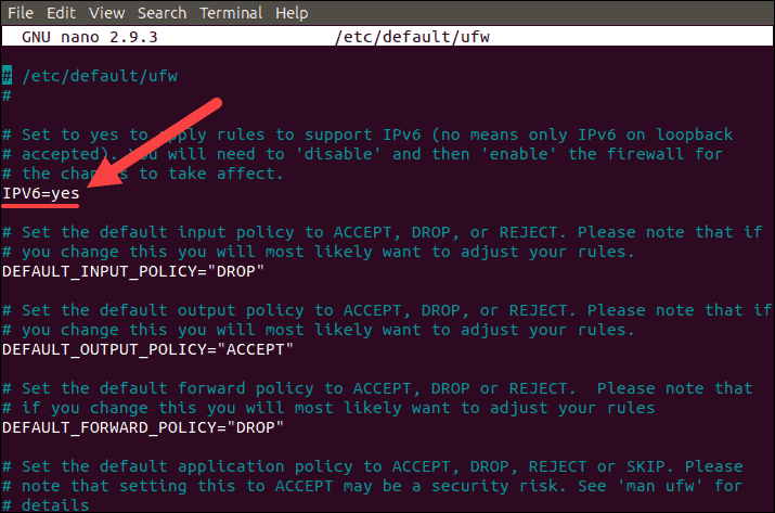 set ufw configuration file to support IPv6