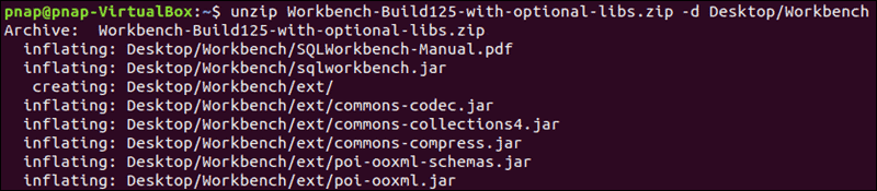 The treminal allows you to follow the SQL Workbench file extraction process