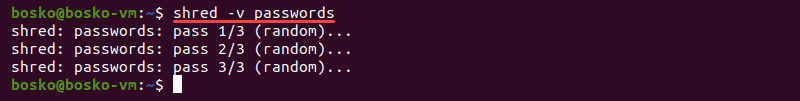 Running shred with verbose mode.