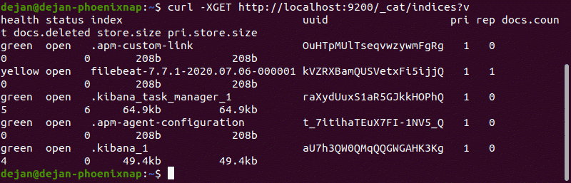example command to check if Filebeat logs are being sent to elasticsearch