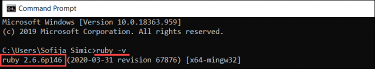 Check Ruby version to verify install