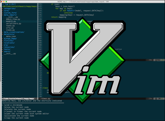 Vim editor with the official logo in the center