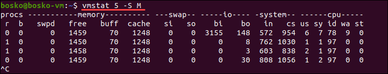 Change output units when using the vmstat command in Linux.