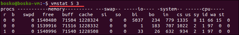 Use a count value with the vmstat command in Linux.