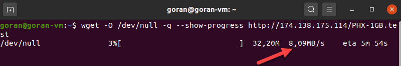 Test the download speed with wget command.