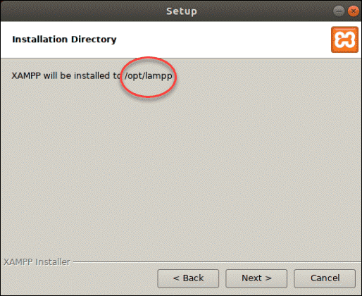 XAMPP will be installed in directory /opt/lampp
