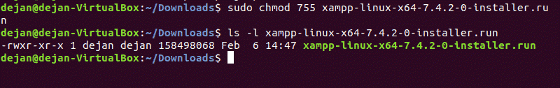 The command to make the XAMPP installation package executable.