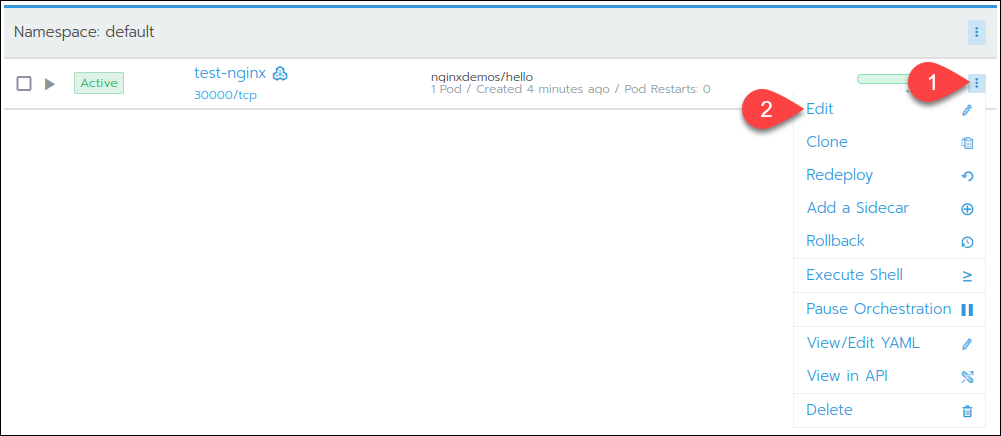 Editing an active deployment in Rancher