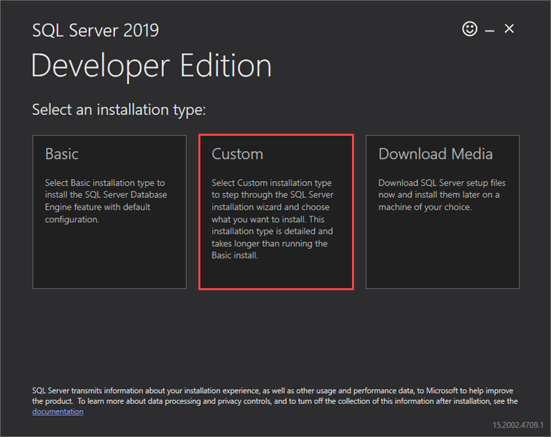 Select the custom installation type