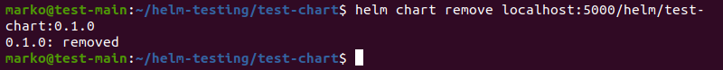 Removing the local version of the Helm chart after pushing it to the registry.