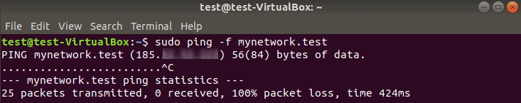 Testing network performance with ping flood.