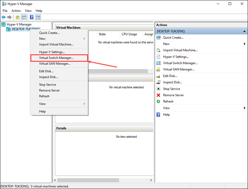 Open the Virtual Switch Manager to create a new virtual switch