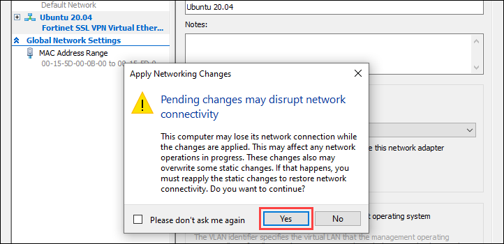 Confirm the new network changes